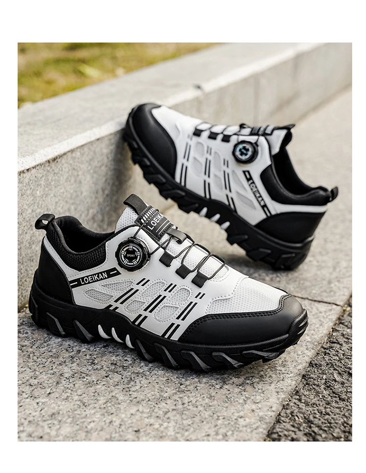 Herren-Wanderschuhe mit drehbarer Schnalle, rutschfeste, dicke Sohle, Outdoor-Trekking-Kletterschuhe, Schwarz-Silber – Detail 7