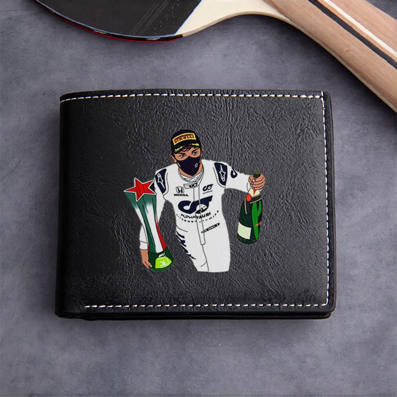 F1 Champion Design PU Leather Wallet for Men Lightweight Durable Business Style Compact Wallet with Racing Driver Graphic