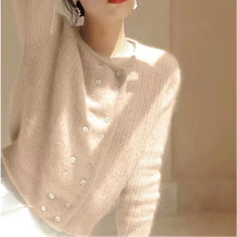 

Кардиган однотонного цвета в стиле ретро, свитер с открытой передней частью, уличный свитер, круглый, с двойной пуговицей, длинная свековая верхняя одежда трапециевидной формы