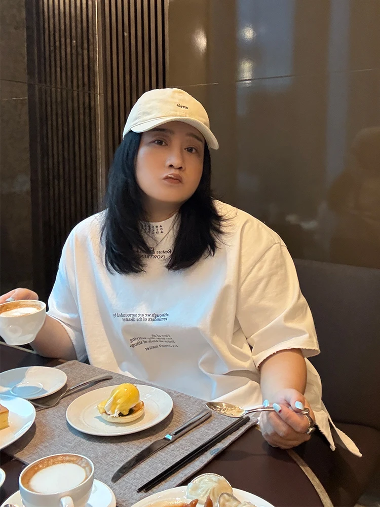 

Женская футболка свободного кроя в американском уличном стиле с коротким рукавом, с буквенным принтом, повседневная, модная, больших размеров, для ношения под одеждой от Pencil Littl