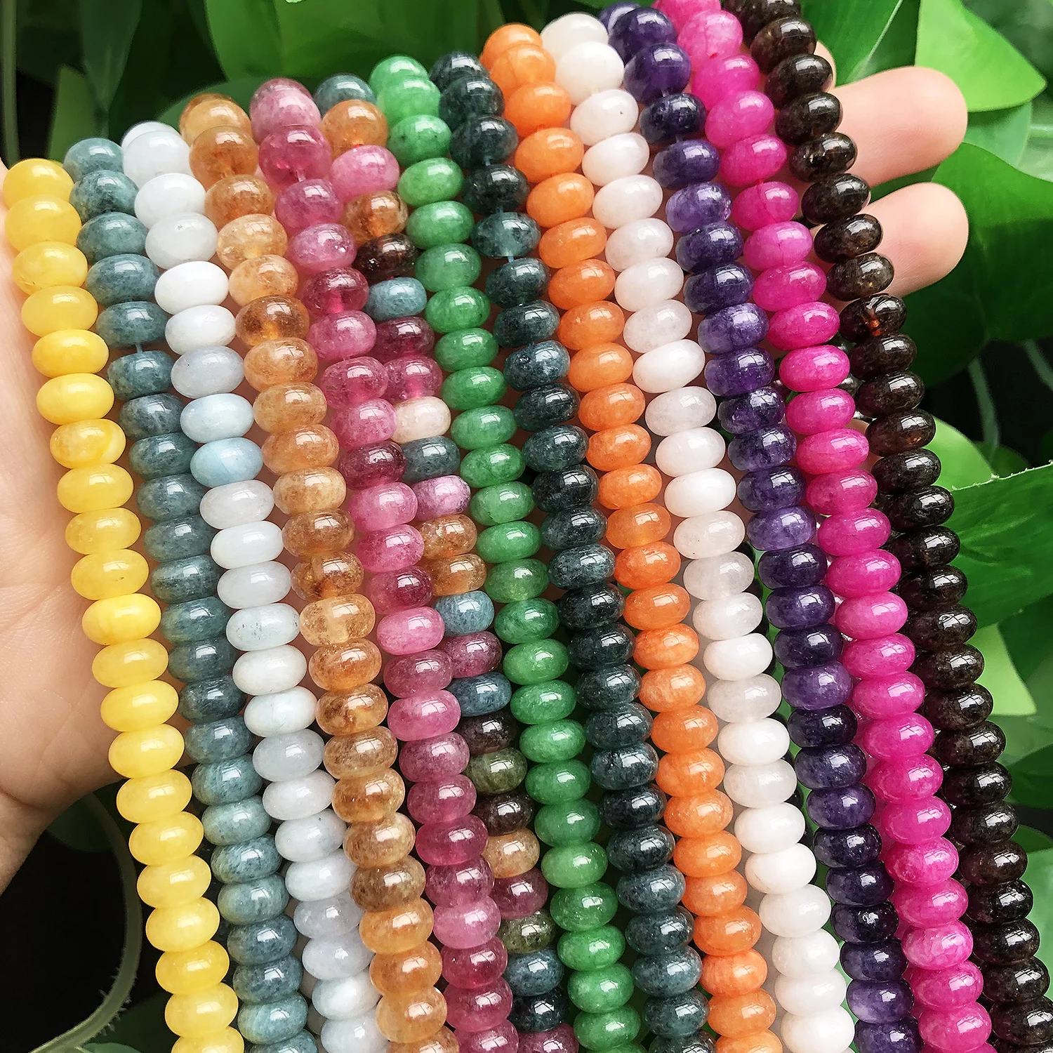 5x8mm Natural Stone Rondelle Beads Tourmaline Citrines Angelite Tiger Eye Abacus Quartz Loose Beads for DIY Making Bracelets