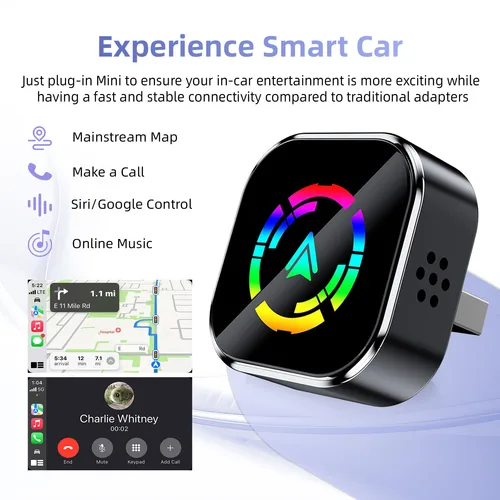 Imagen 2 del producto 2025 nuevo adaptador CarPlay 2 en 1 con cable a inalámbrico Plug & Play WiFi Bluetooth conectar Control de voz para coches Carplay con cable