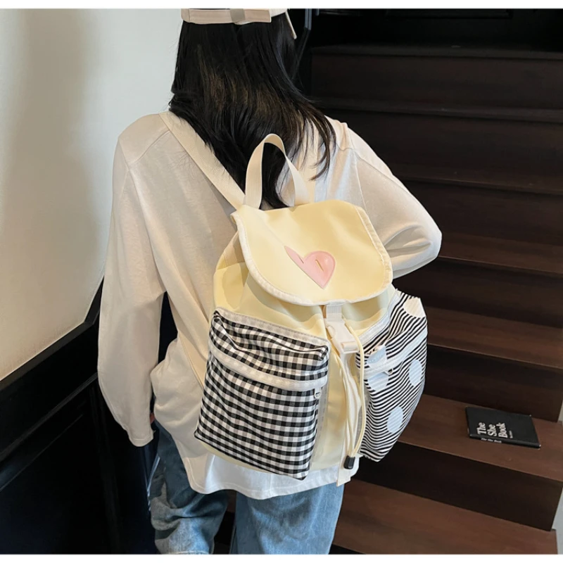 Zaino di grande capacità per donna, borsa da scuola per studenti in stile casual, borsa a secchiello, zaino da viaggio leggero per esterni