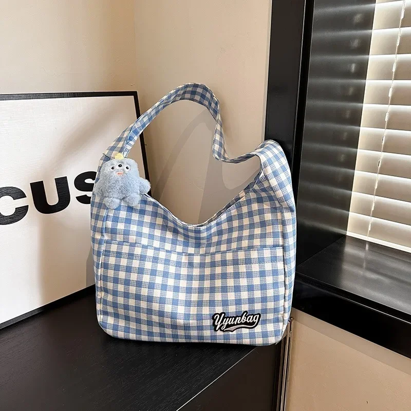 Plaid Contrast Color Fashion borsa a tracolla in Nylon di grande capacità semplice borsa a mano Casual 2024 borse di vendita calda per le donne Bolsa