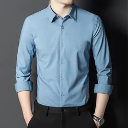 Bamboo Fiber Solid Color Men's Shirt Long-Sleeved Breathable Comfortable Anti-Wrinkle Casual Fashion Business Formal Shirts