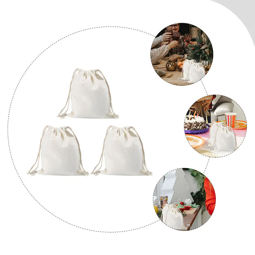 

3Pcs Drawstring Pouches Cotton Storage Bags Simple Design Gift Packing Jewelry Candy Wedding Favor Bags Cotton Drawstring Bag