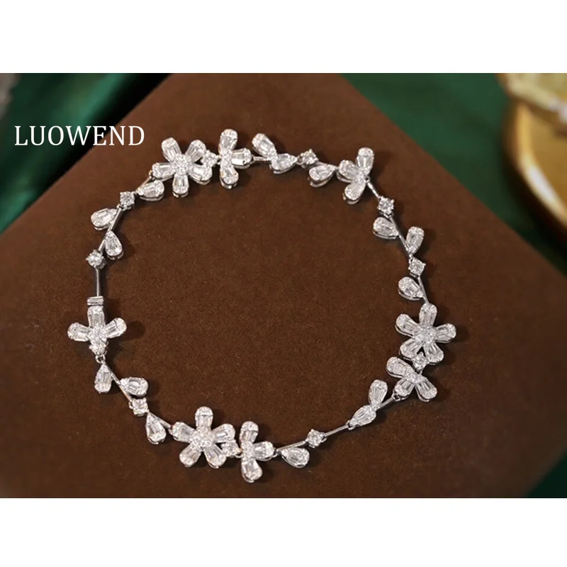 LUOWEND 18K White Gold Bracelet Luxury Irregular Flower Design 2.5carat Real Natural Diamond Bracelet for Women Party Jewelry