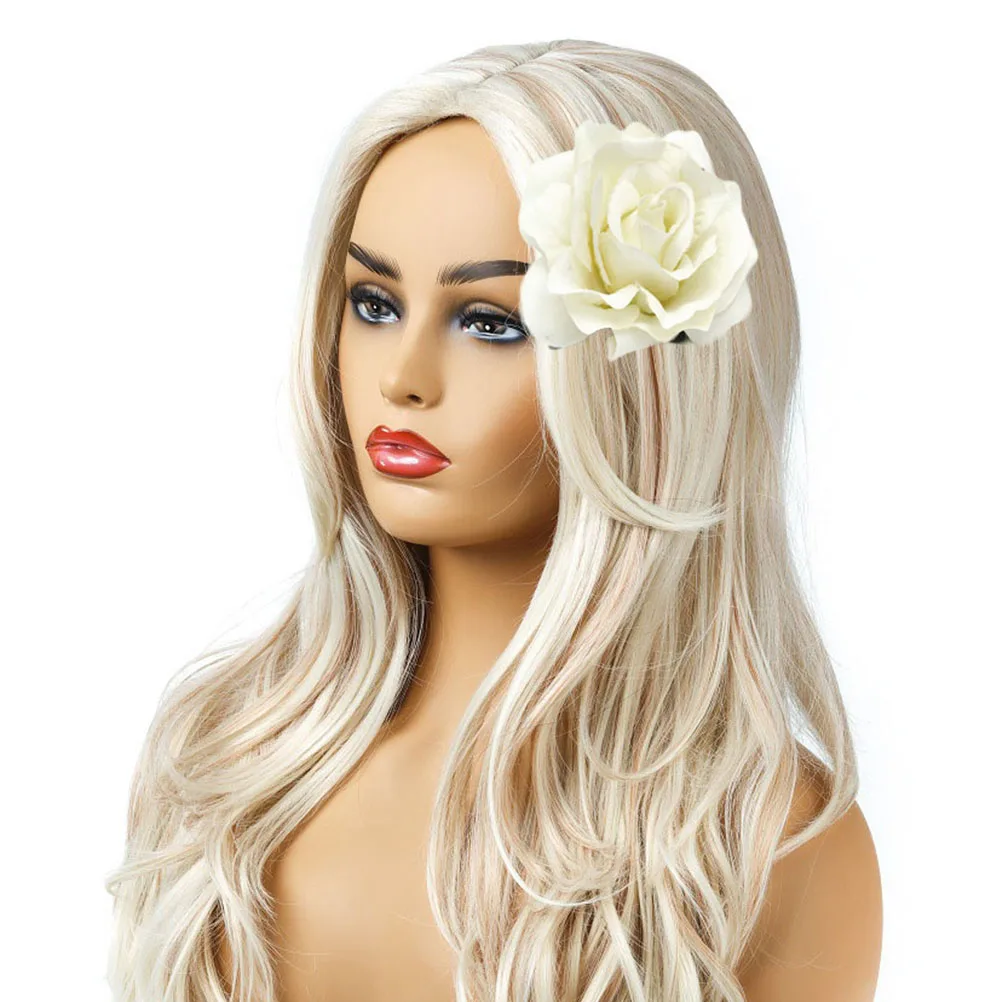 

5 PCS Big Rose Brooch Bridal Flower Hair Clip Brooches Women Dress Beige Corsage Wedding Accessory Artificial Lifelike