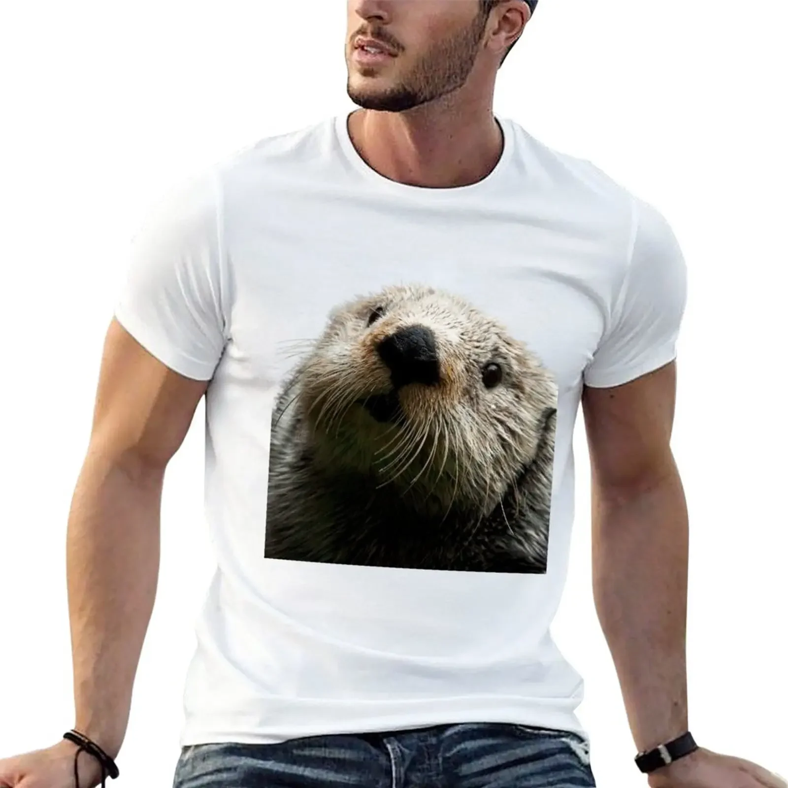 Cute Otter T-Shirt korean fashion man clothes sports fan t-shirts vintage clothes mens cotton t shirts