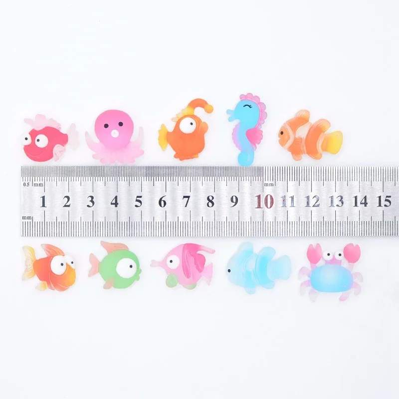 20Pcs Iridescence 3D Cabochon Ocean Animal Fish Crab Seahorse Resin Accessory for Bow Center Children Girl Ring Kid Jewelry