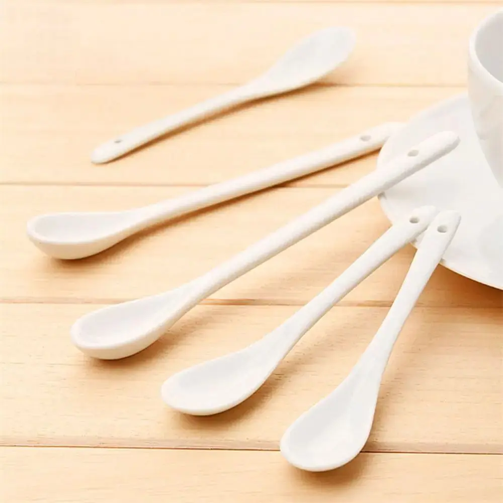 White Long Handle Spoons Tea Honey Supplies Creative Mini Seasoning Spoon Ceramic Stirring Spoon Tea Coffee