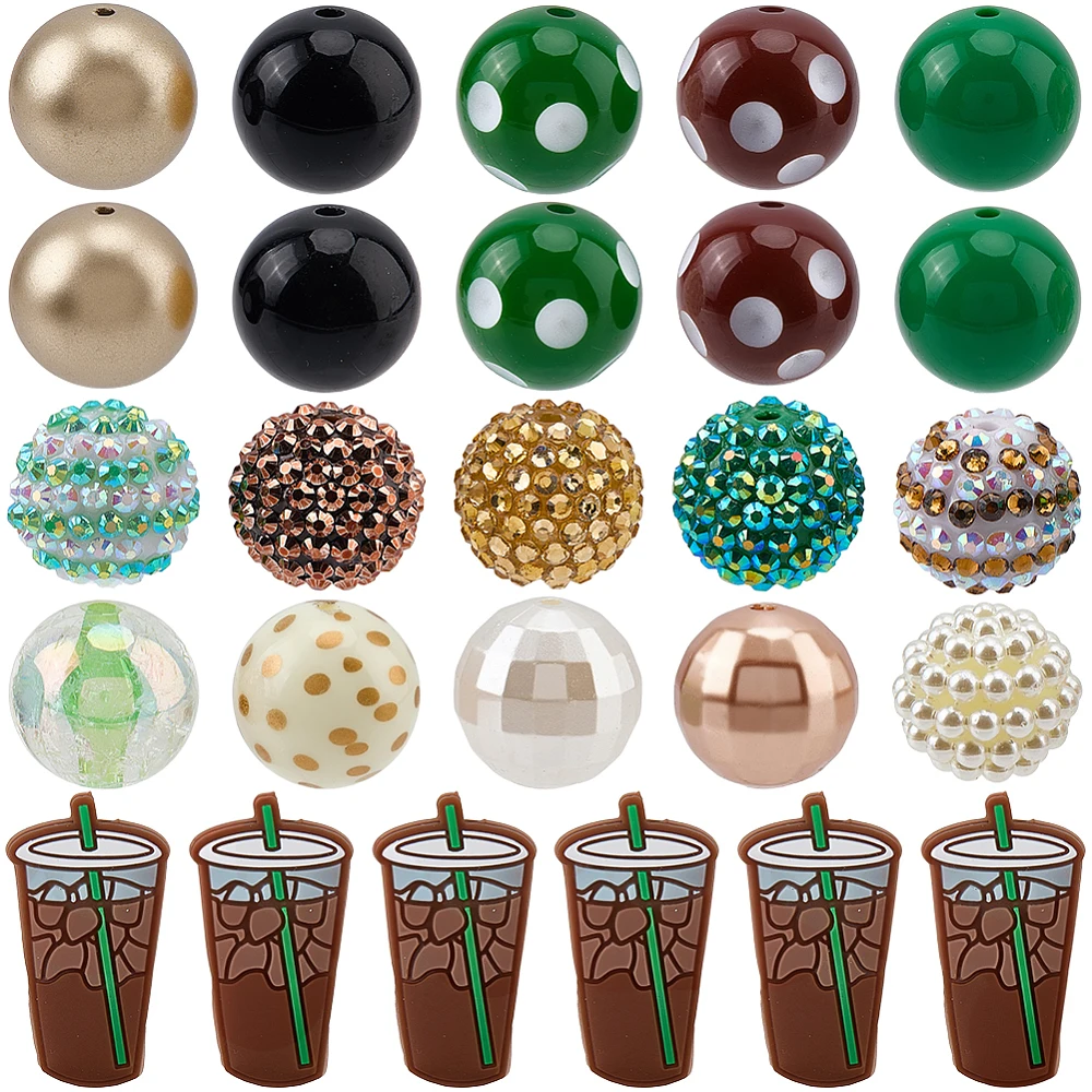 70Pcs Coffee Beads Bubblegum Focal Beads 20mm Round Beadable Pen Assorted Acrylic Gum Loose Spacers for DIY Crafts Bracelet