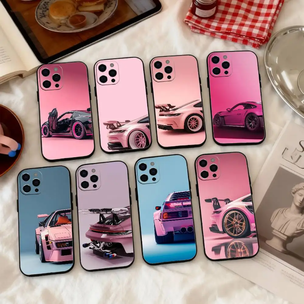 

Pink S-Sports C-Car Rear Pattern Phone Case Silicone Soft For IPhone 17 16 15 14 13 12 11 X XR Plus Pro Max Plus