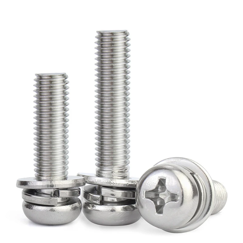 316 Stainless Steel M3 M4 M5 M6 Cross Round Three Combination Screw Phillips Pan Head Screw With Washer Length 6-30mm