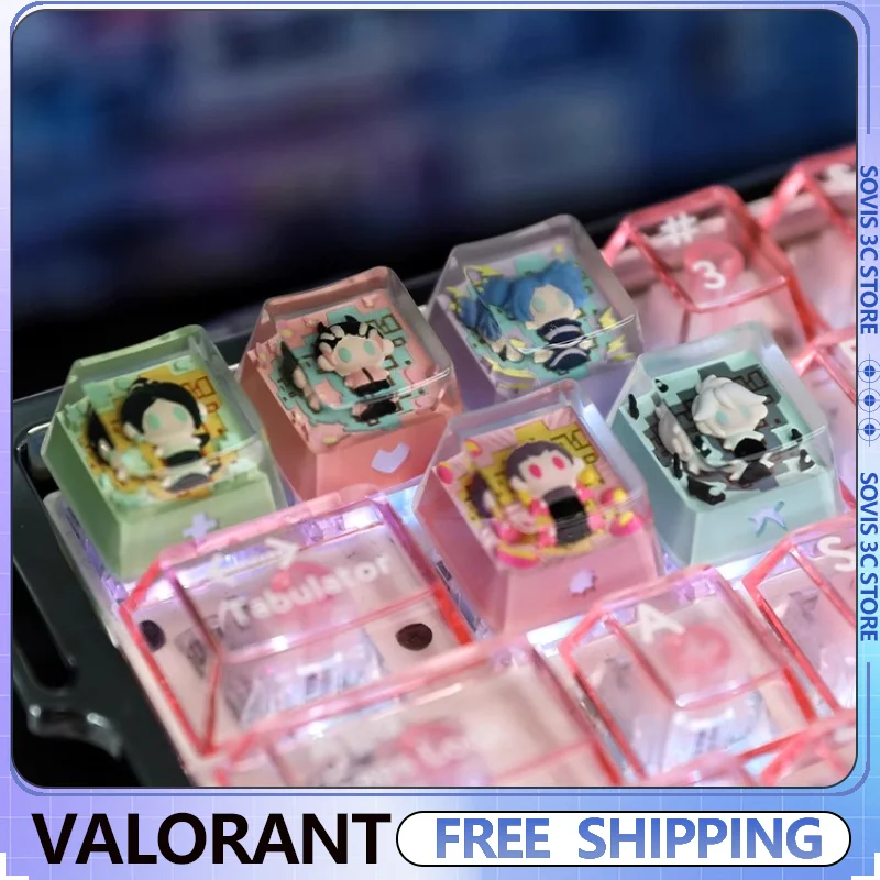 

Колпачки для клавиш Valorant, полимерные персонализированные полупрозрачные колпачки ручной работы, индивидуальные 3D колпачки для клавиш MX Switch, механические клавиатуры, подарки