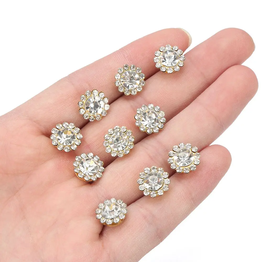 Flower-Shaped Rhinestone Botões, Crystal Glass Stone, Decoração de roupas, Chapéu Acessórios, Vestuário Costura, 10pcs