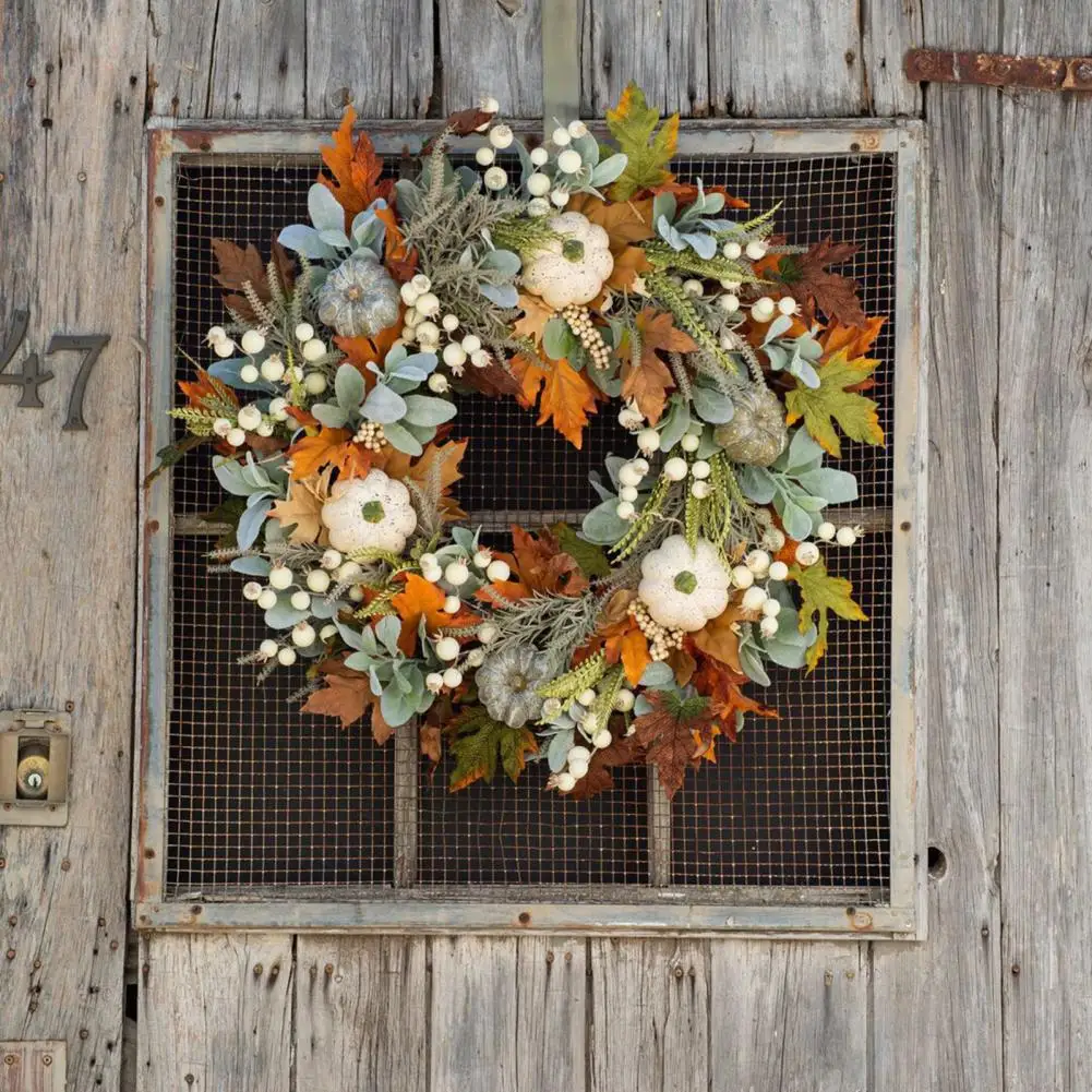 Fall Pumpkin Wreath Front Door Rustic Autumn Harvest Garland Maple Leaves Halloween Thanksgiving Decor Holiday Room Decoration