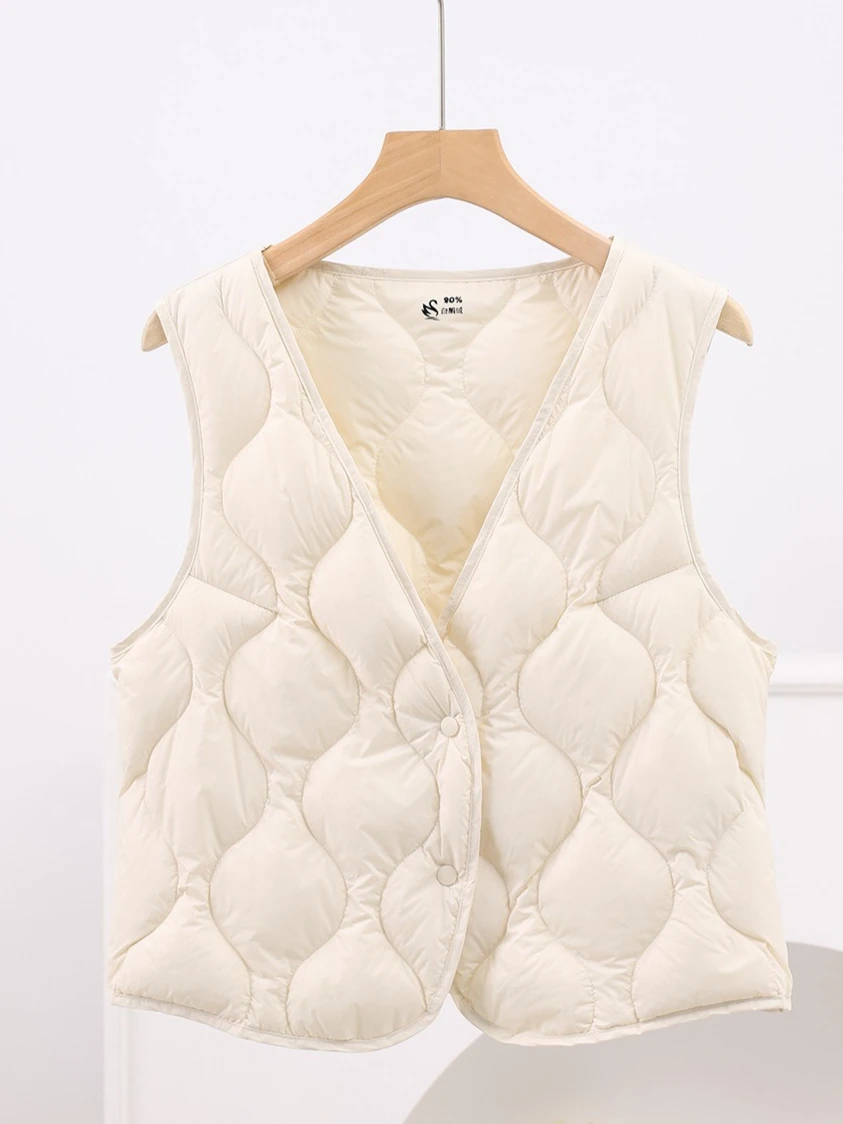 

Новый зимний женский пуховый жилет с v-образным вырезом, приталенный жилет на гусином пуху