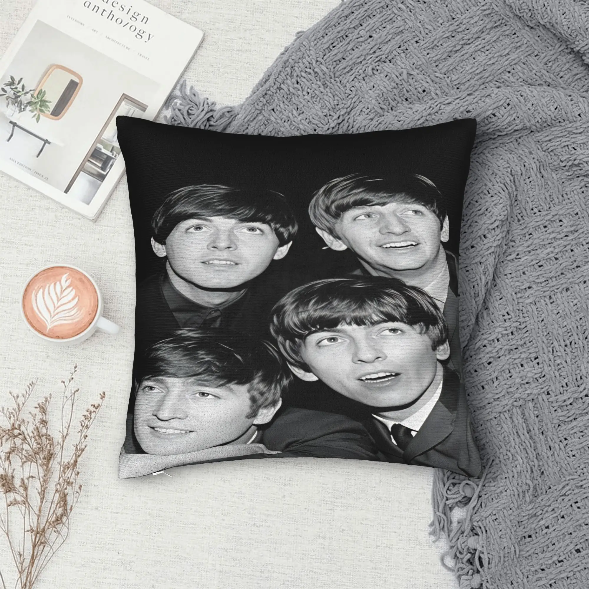 Beatled Music Pillow Cover  Comfy Cushion Cover Retro Trendy Pillow Case For Living Room Sofa