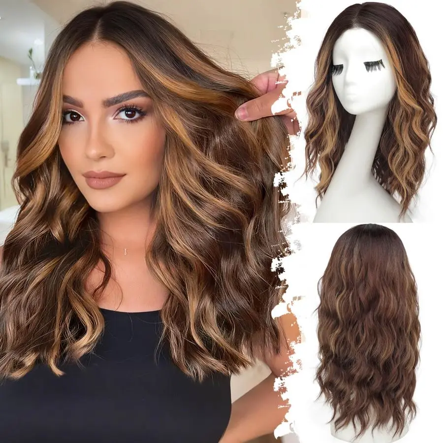 

Highlight Long Wavy Wig for Women, PreCut HD Lace Natural Hairline, Glueless Middle Part, Synthetic Fiber for Daily and Party Us