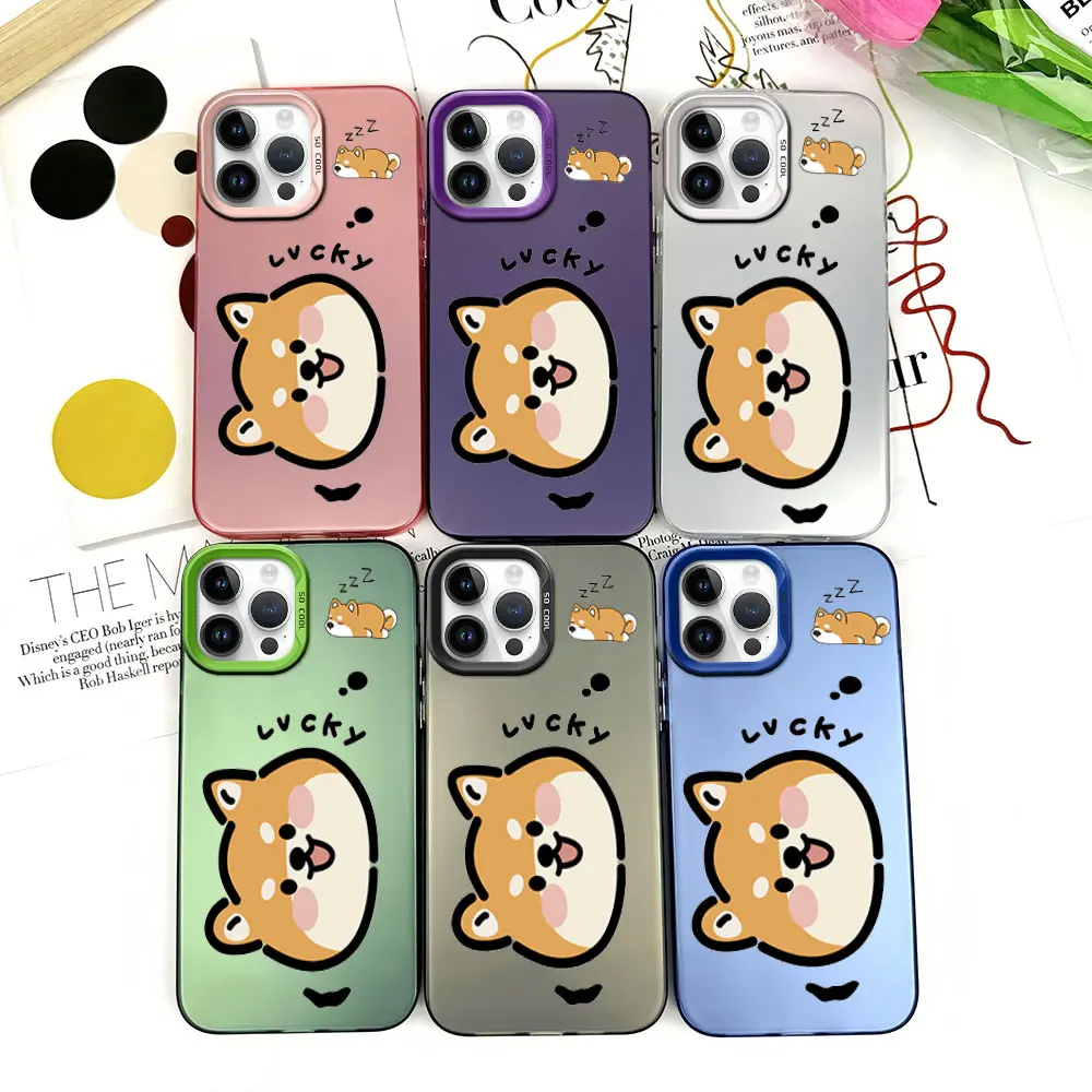 Cute Shiba Inu Big Head Phone Case for iPhone 12 11 13 14 15 16 Pro Plus IMD Plating Cover