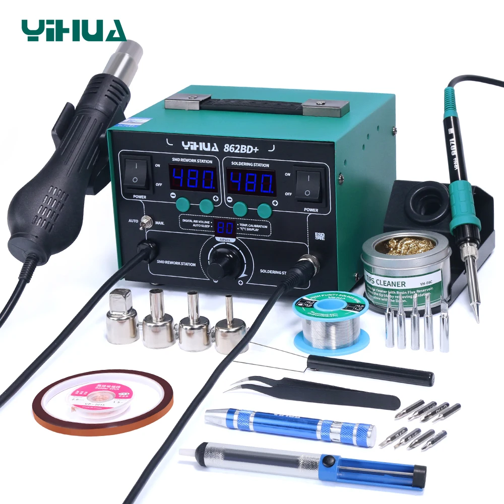 

High Power YIHUA 862BD+ Hot Air Gun Soldering Station With Imported Heater Used For Phone Repair And Solder