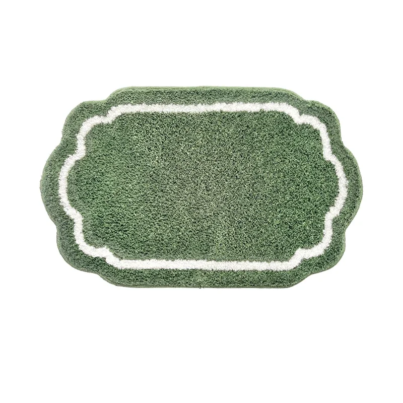 Green tufted customizable soft water-absorbing non-slip bathroom mat