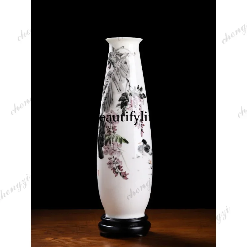 D1089 national style hand-painted underglaze colored vase living room wine cabinet Bogu frame homestay decorative ornament