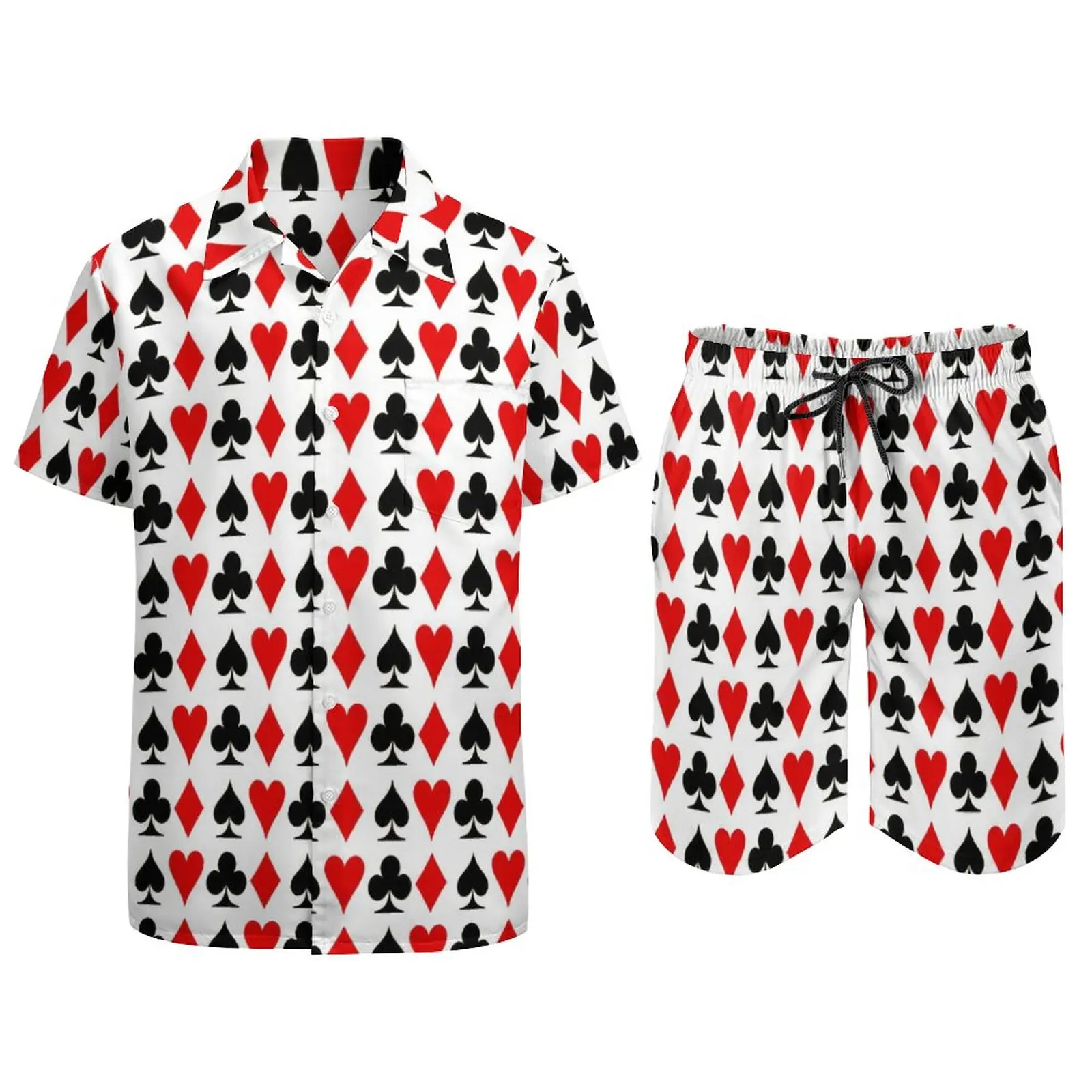 Playing Cards Suit Men Sets Club And Heart Trendy Casual Shirt Set Short-Sleeve Custom Shorts Summer Vacation Suit Large Size