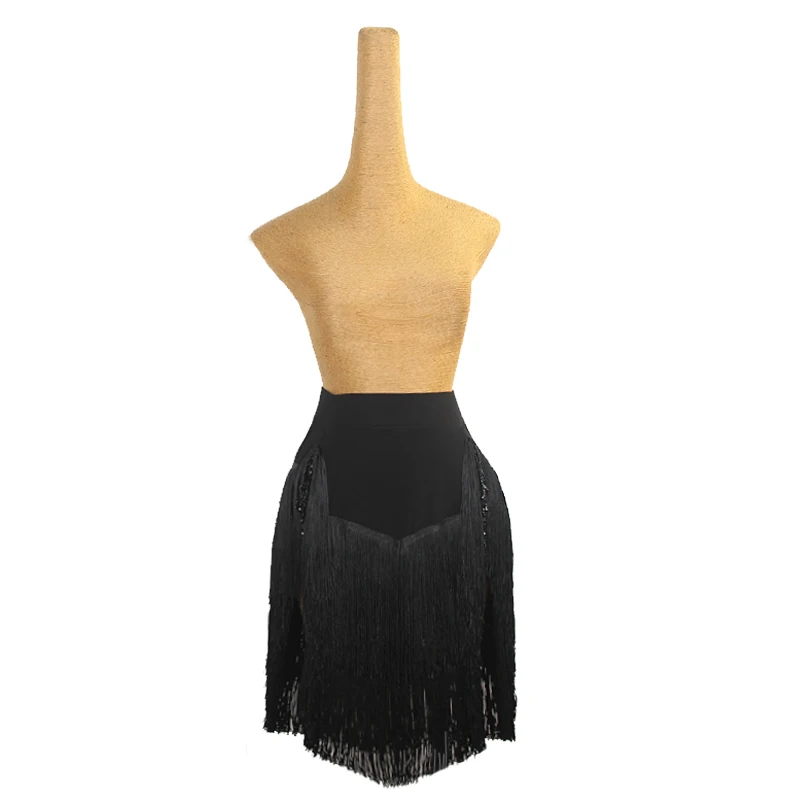 

Latin dance practice short skirt black irregular tassel short skirts women tango cha cha samba professional training clothing
