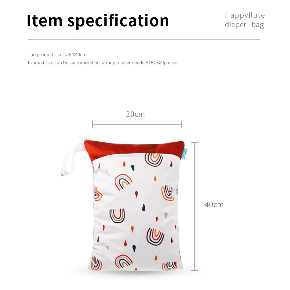 HappyFlute New Digital Print 30*40CM 2pocket Wetbag Snap Handle Reusable Waterproof Cartoon Pattern Wet&Dry Diaper Bag