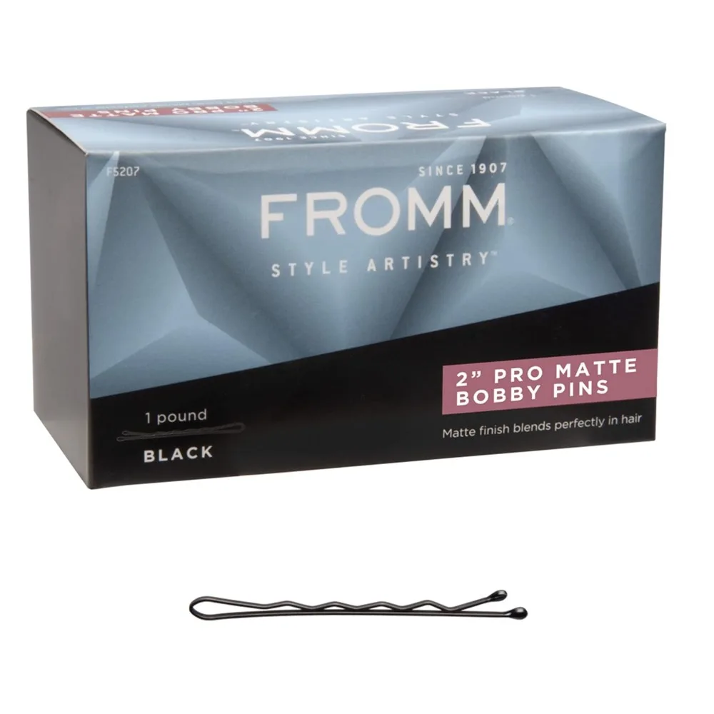 

Fromm Style Artistry 2" Crimped Bobby Pins, Matte Black, 600 Hair Pins, Secure Hold, Suitable for All Hair Types and Lengths,