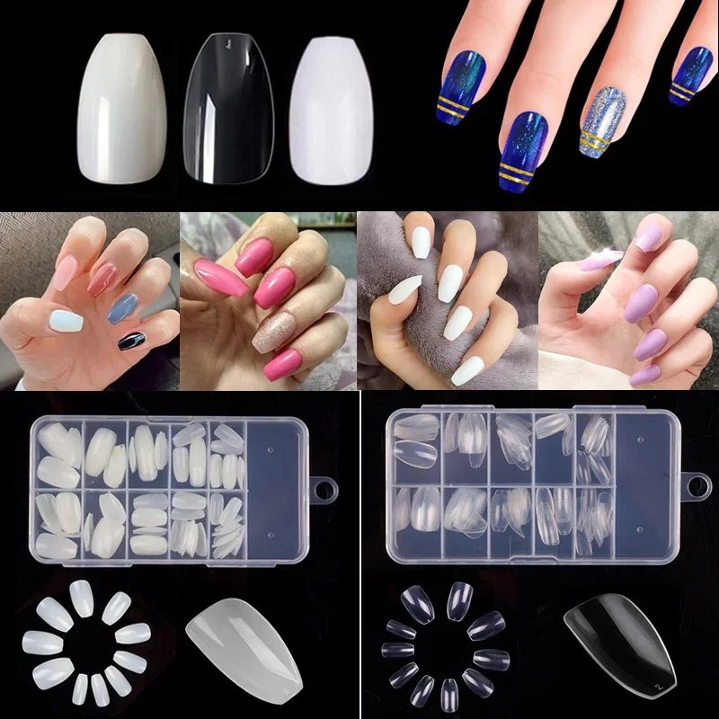 100pcs/box Short Coffin False Fake Nails Art Tips Full Cover Ballerina Acrylic False Press on nails coffin fake nails short