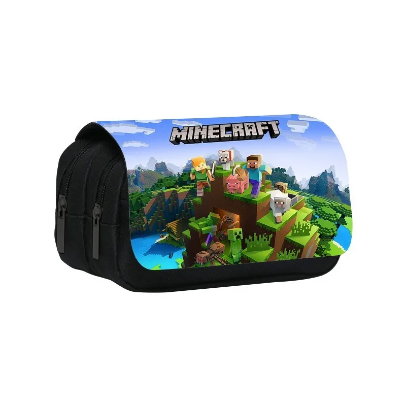 

Hot Game Minecrafts Series Stationery Bag Cartoon Character Creativity Printing Double-layer Large-capacity Zipper Pen Bag Gift
