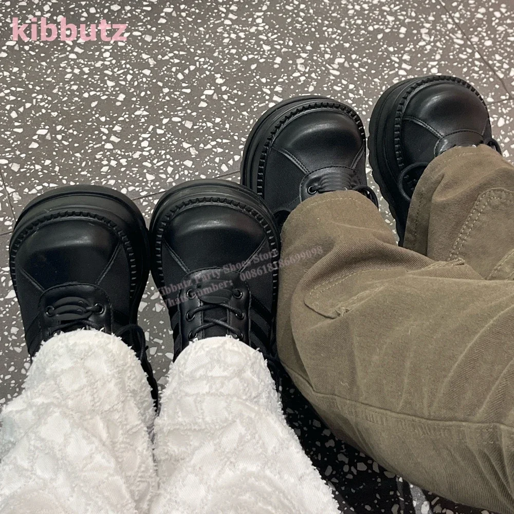 Thick Bottom Sneaker Pumps Platform Genuine Leather Lace-Up Solid Color Y2k Punk Rock Fashion Novelty Concise Women Shoes Newest