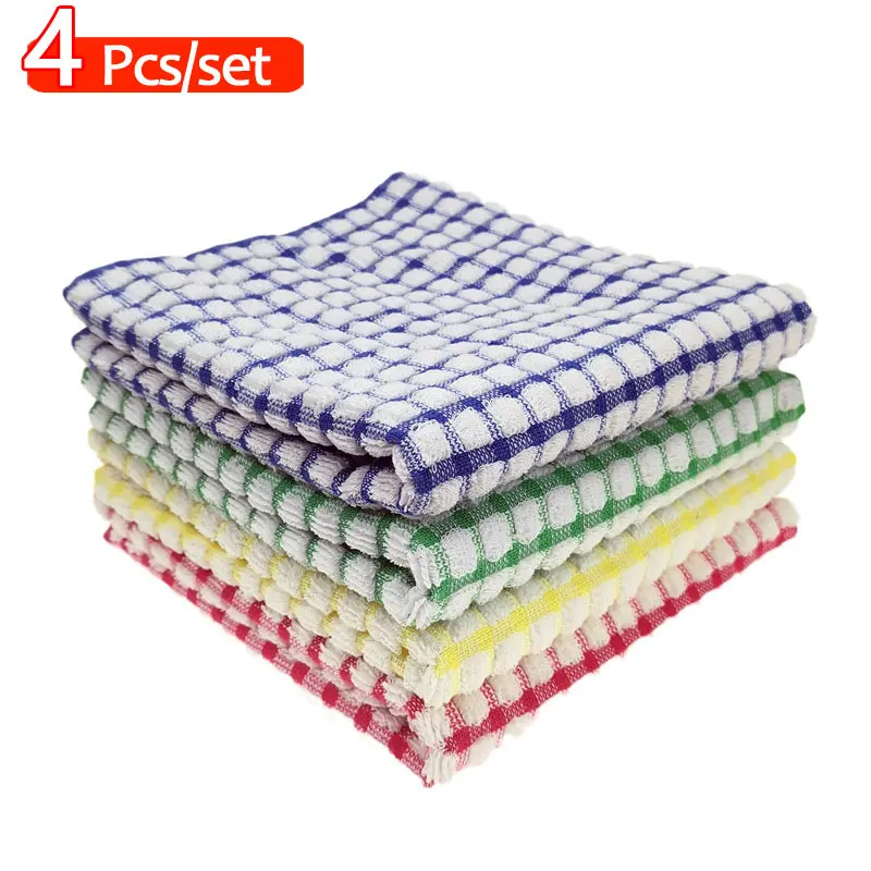 

4 шт., хлопковые кухонные салфетки для посуды, супер впитывающая тряпка для посуды, кухонное полотенце для сушки посуды, одежды и полотенец для посуды