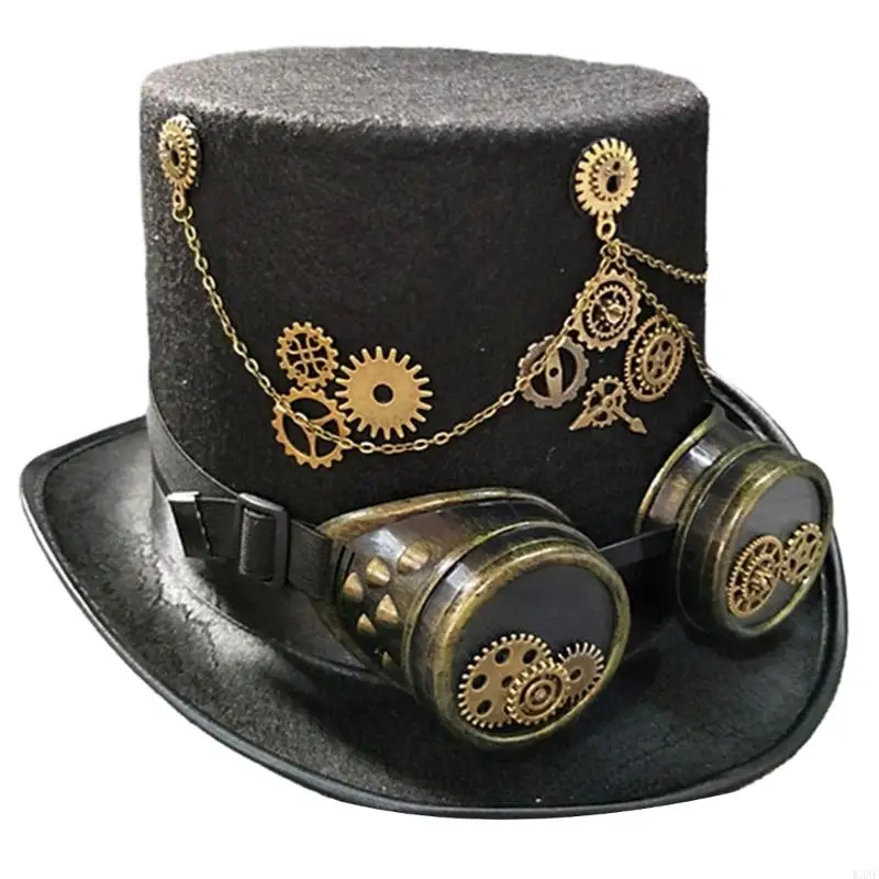 K3NF Halloween Victorian Top Hat with Goggles Halloween Party Adult Cosplay Prop