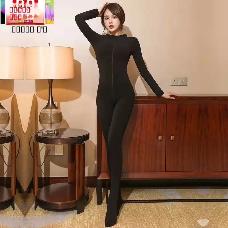 ชุดรัดรูปกระชับสัดส่วนแบบเต็มตัวสำหรับผู้หญิง ฤดูใบไม้ร่วง ฤดูหนาว ผ้าซับในหนา เอวสูง กางเกงเลกกิ้งเจ็ดส่วน ทรงตรง