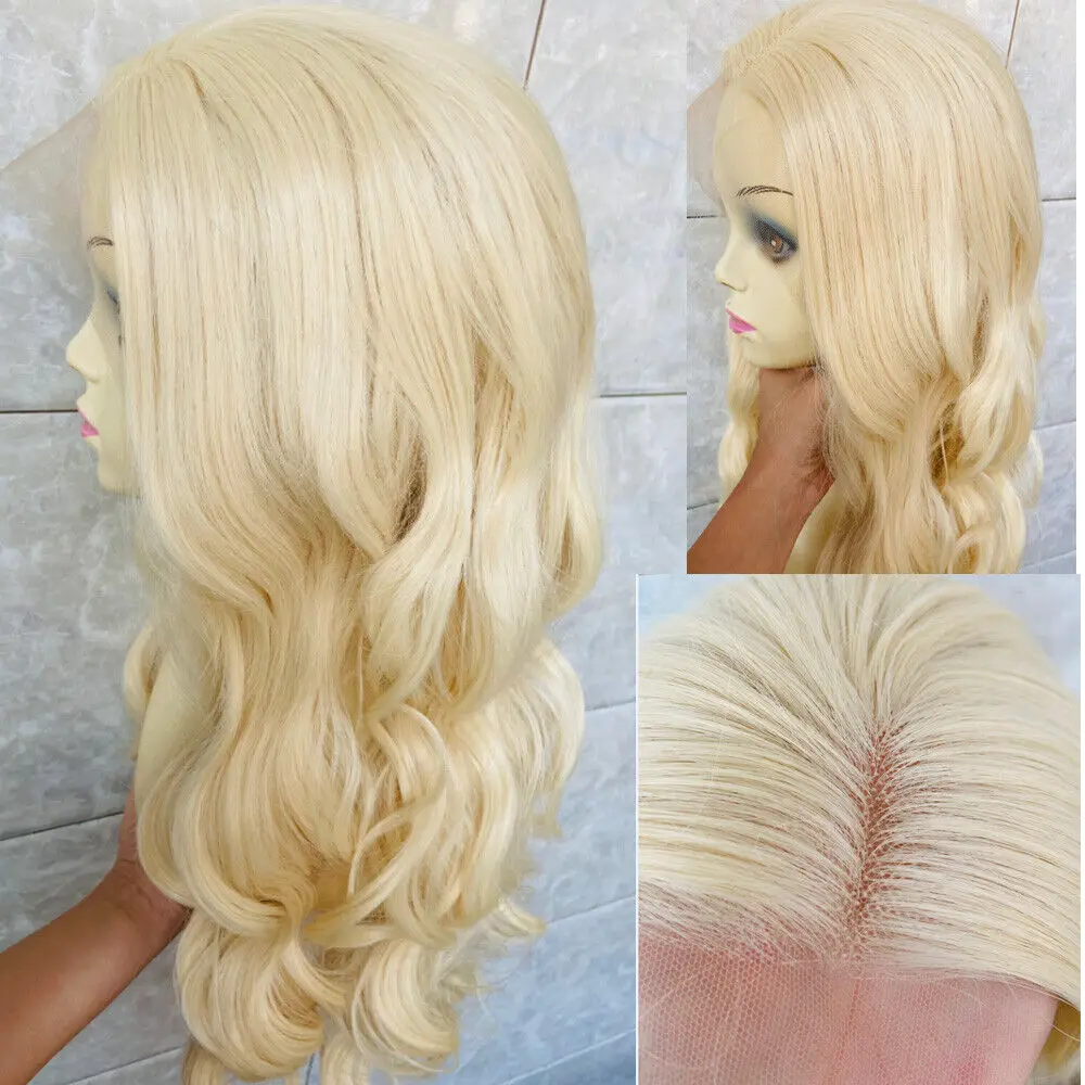 

Long Wavy Blonde Super Soft Lace Front Human Hair Blend Heat Women Wigs