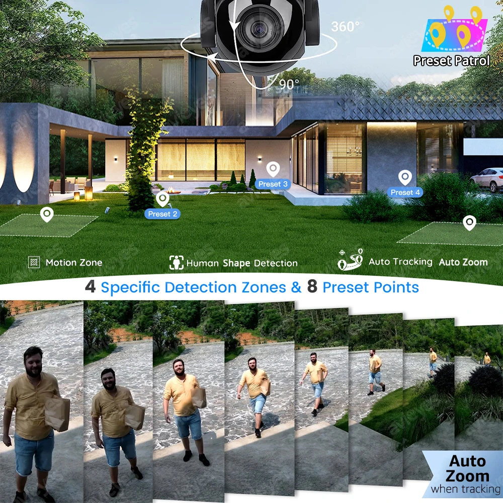 กล้อง CCTV ตรวจการณ์แบบ PTZ ซูม30X 4K 8MP กลางแจ้งตรวจจับมนุษย์/รถตรวจตราความปลอดภัยอัตโนมัติกล้องโดม80เมตร IR WiFi POE