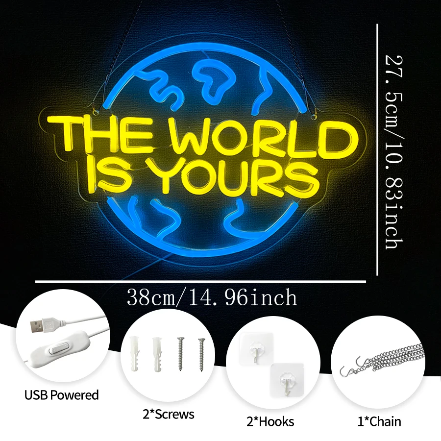 العالم هو لك النيون تسجيل للرجل الكهف المنزل بار بيسترو نادي مقهى لعبة غرفة نوم هدية عيد ميلاد حفلة التخرج ديكور #2