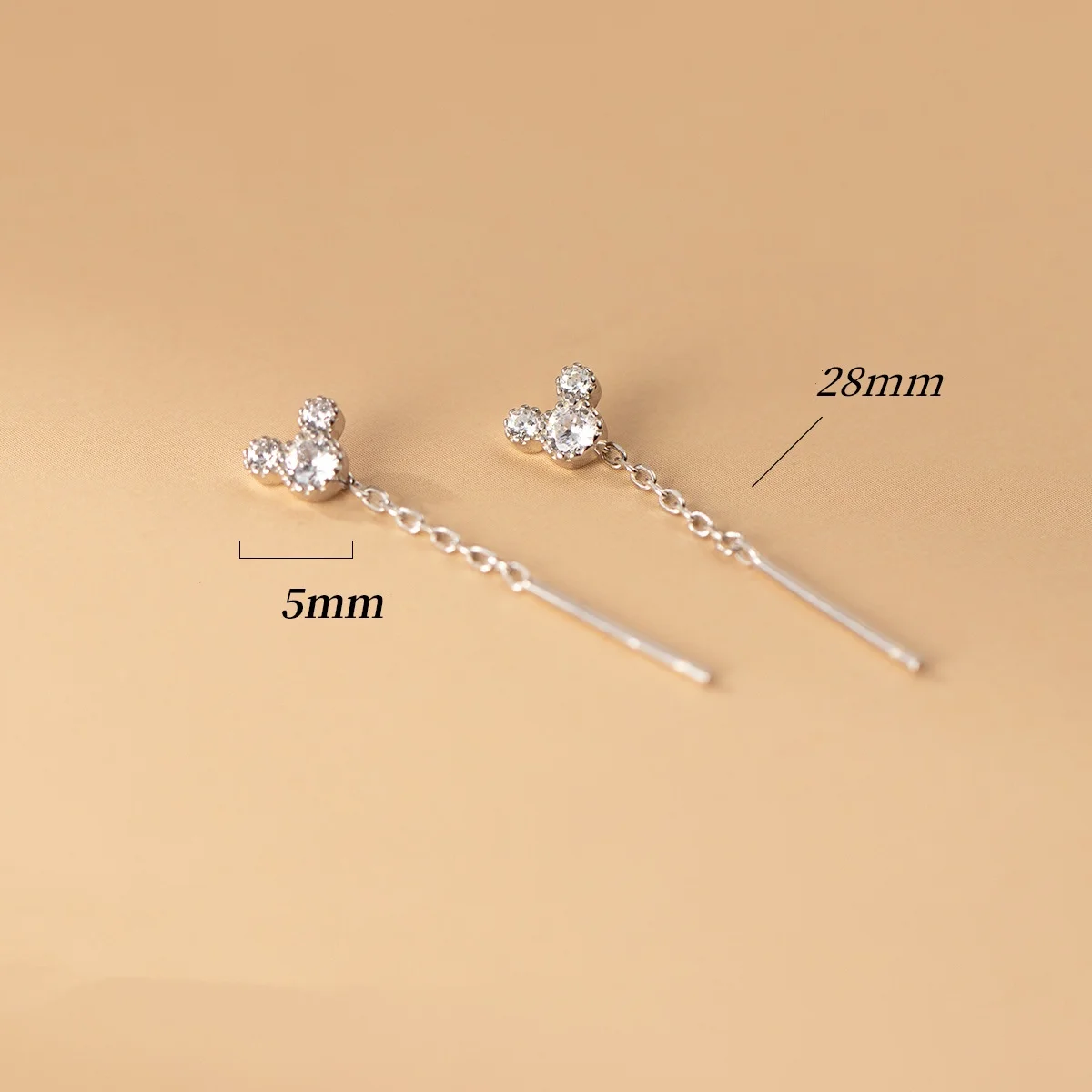 Real 925 Sterling Silver Earrings For Women Trendy Mouse Zircon Chain Earring Jewelry Prevent Allergy Party Gift Accessories