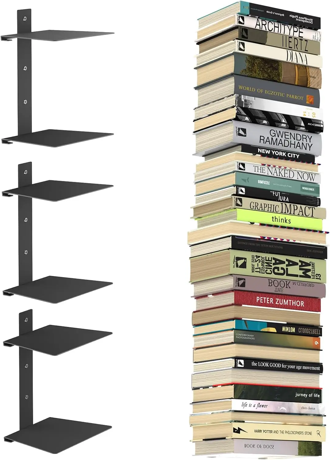 

Invisible Floating Bookshelves for Wall, 6 Tier Vertical Spine Book Tower, Heavy-Duty Floating Book Shelves Metal Book Organi