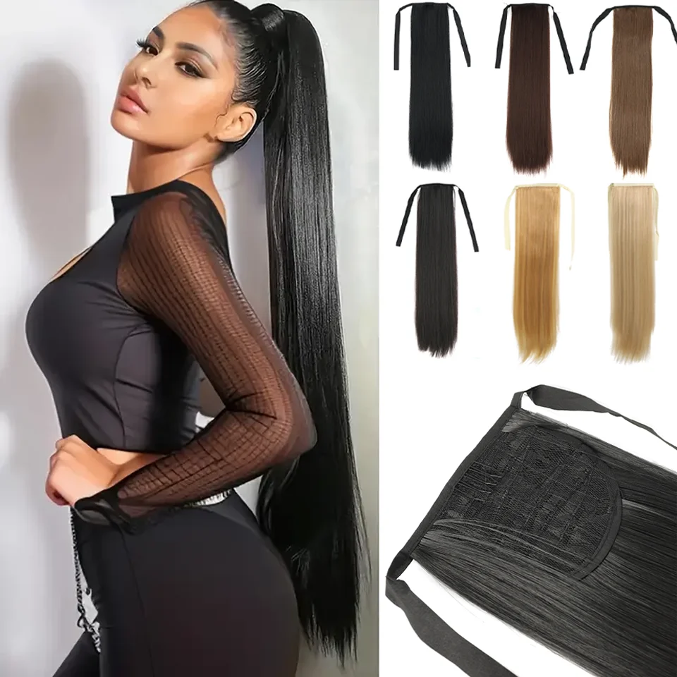 LUPU Women'S 22 Inch Synthetic Ponytail, Long Straight Hair Extensions, Perfect for Halloween, Parties, and Special Occasions