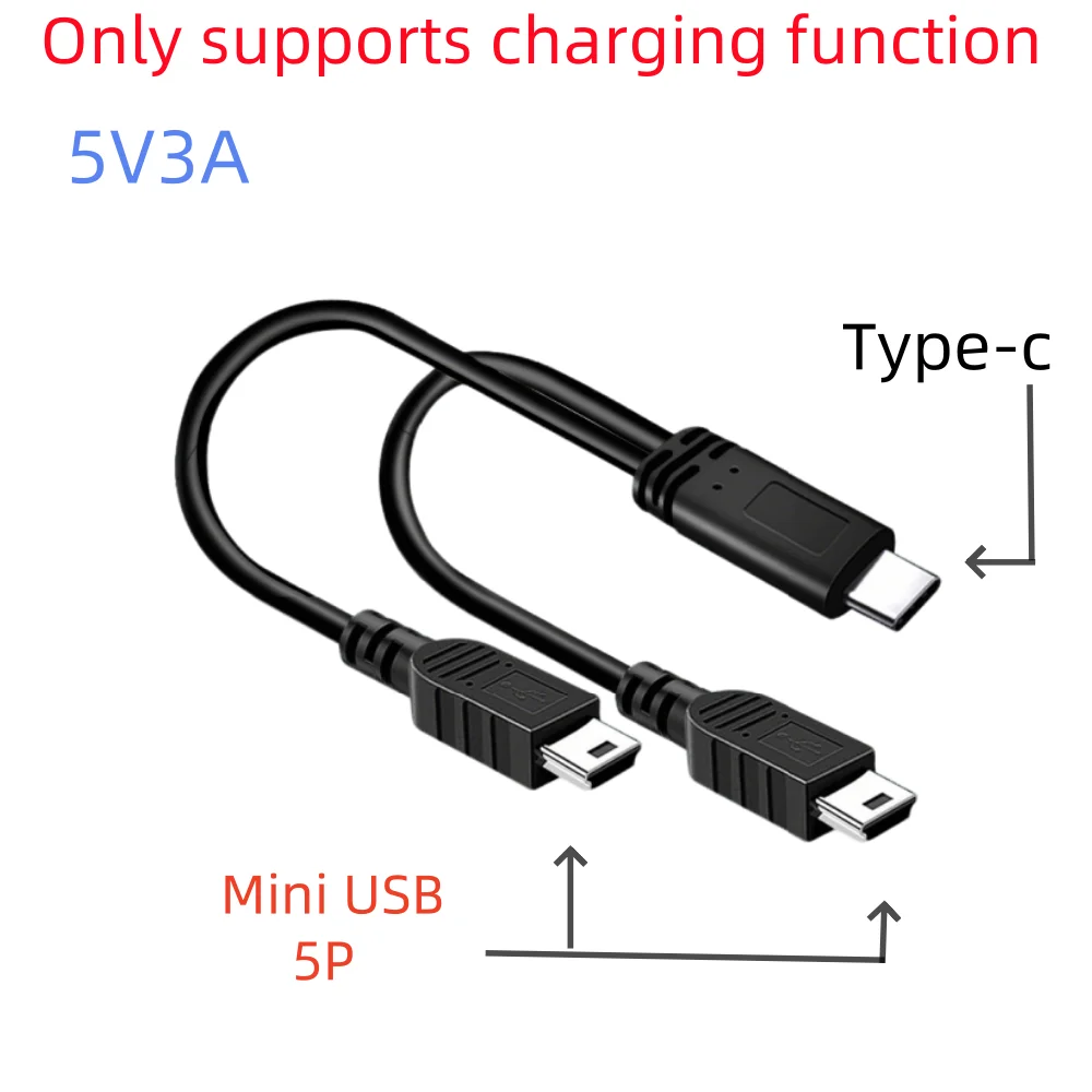 

0.3m USB C to Mini 5Pin USB Charger Wire Type-C to Dual Mini-USB Y Splitter Cable 3A Charging for MP3 MP4 Player Camera Dash Cam