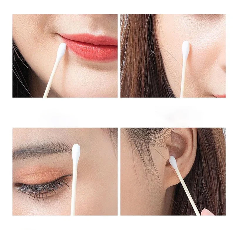 100pcs/pack Disposable Makeup Cotton Swabs Double Head Wood Sticks Women Makeup Nose Ears Cleaning Tools