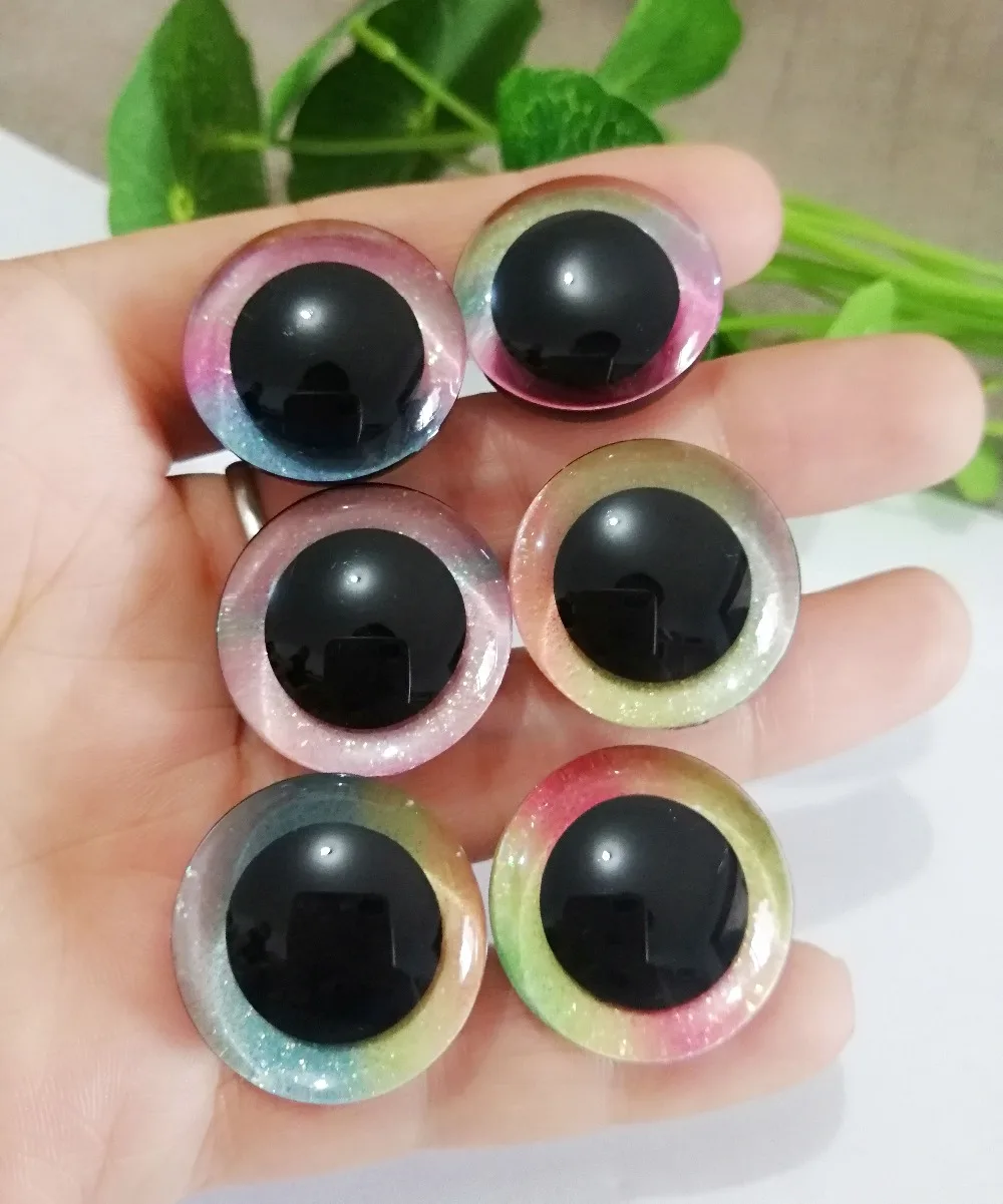 10 teile/los neue artikel 16mm/20mm/24mm trapez kunststoff klar sicherheit spielzeug augen + Regenbogen farbe stoff + weiß washer für puppe erkenntnisse