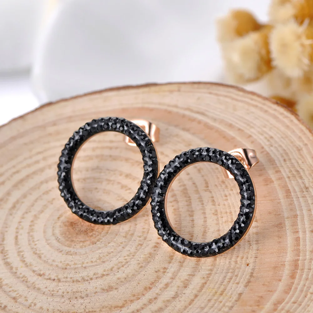 

JeeMango Clay Black Rhinestone Earrings for Women Stainless Steel Temperament Personality Fashion Party Jewelry Gifts JE18455
