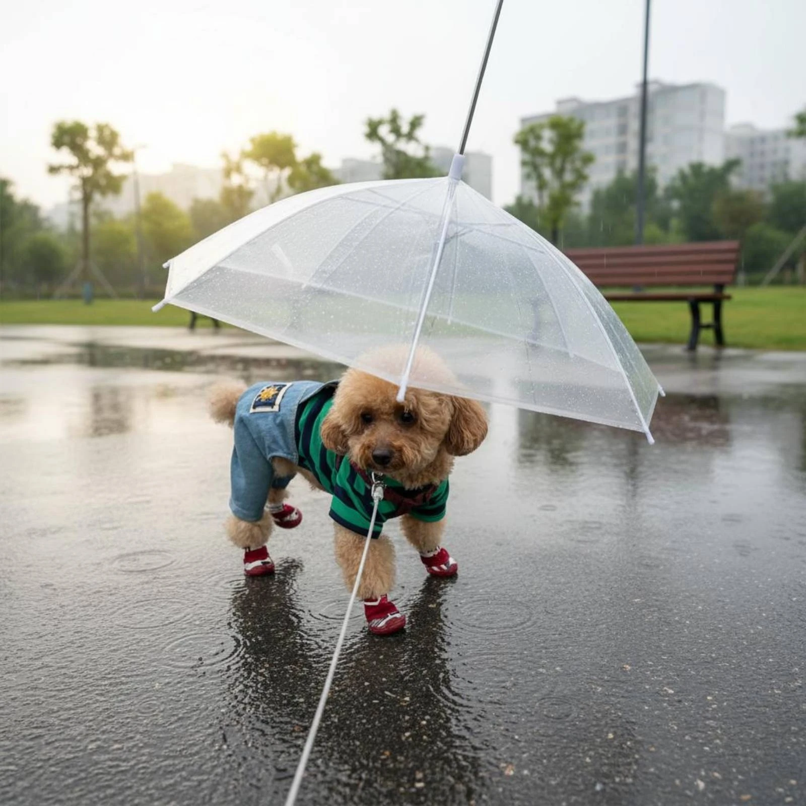 Clear Dog Rain Umbrella Waterproof Dog Umbrella Leash Easy to Carry for Small Dogs
