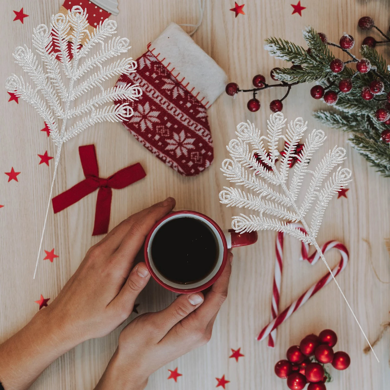 

6Pcs Christmas Tree Decoration Hanging Ornaments Glitter Leaf Pendants Party Home Decor Rustic Farmhouse Style